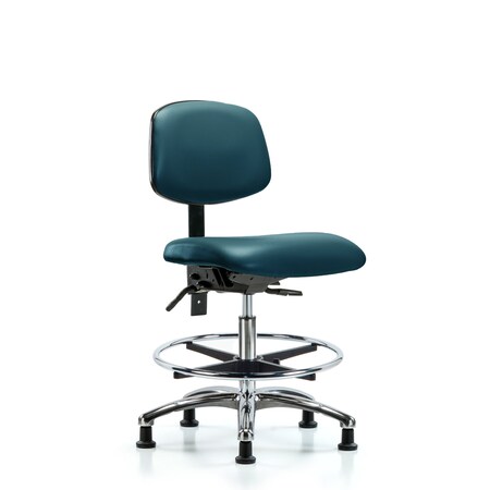 Blue Ridge Ergonomics Vinyl Chair Chrome, Med Bench, Foot Ring, Casters, Royal BR-VMBCH-CR-T0-A0-CF-RG-8801