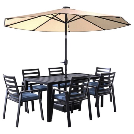 Leisuremod Chelsea Aluminum Outdoor Dining Table With 6 Chairs and Cushions CC20-T63BL-CBU6