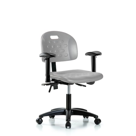 Blue Ridge Ergonomics Polyurethane Chair - Desk Height with Seat Tilt, Adjustable Arms, & Casters in Gray Polyurethane HPDHCH-RG-T1-A1-RC-GRY