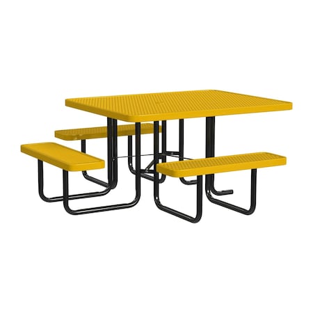 Leisure Craft 46" Square ADA Accessible Outdoor Picnic Table with 3 Bench Seats, Yellow T46SQP-ADA-YELLOW