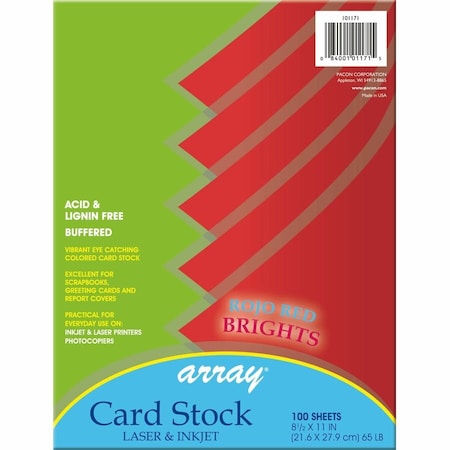 Pacon Card Stock, Rojo Red, 8-1/2" x 11", PK100 P101171