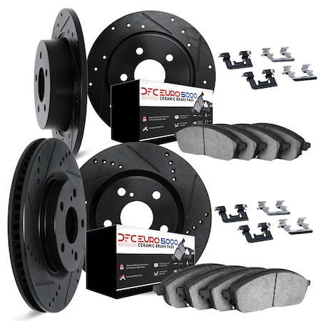 Dynamic Friction Co DFC Rotors-Drilled & Slotted-Black w/ EURO 5000 Ceramic Brake Pads Incl Hdw 8614-74007