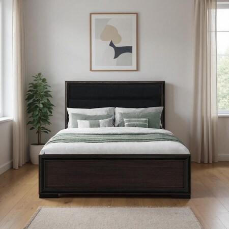 Homeroots Brown and Black Wood And Upholstery Full Bed Frame 634331
