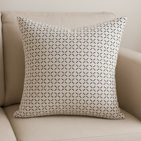 Homeroots 22" Cream And Black Geometric Linen Throw Pillow Cover with Embroidery 608205