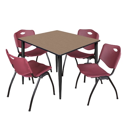 Regency Square Kahlo Breakroom Table W/ 4 M Stack Chairs, 48 in W, 48 in L, Noble Oak TPL4848NOBK47BY