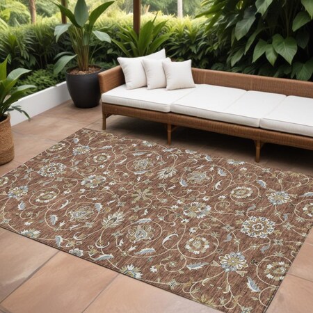 Homeroots 8' X 10' Brown Ivory And Gray Moroccan Washable Indoor Outdoor Area Rug 605178