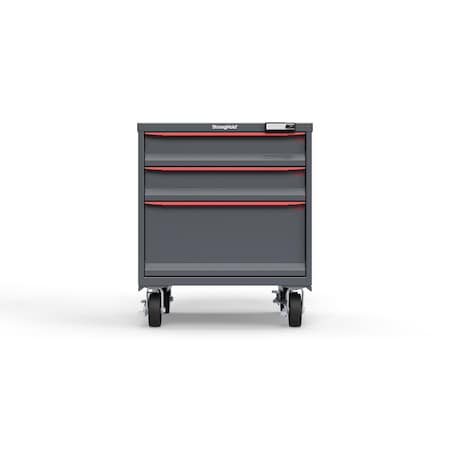 Strong Hold 3 drawer cabinet - (2x 5in, 1x 12in) - Red accents - E-Lock w/ Tracking S3036-PCTAS-0304DS