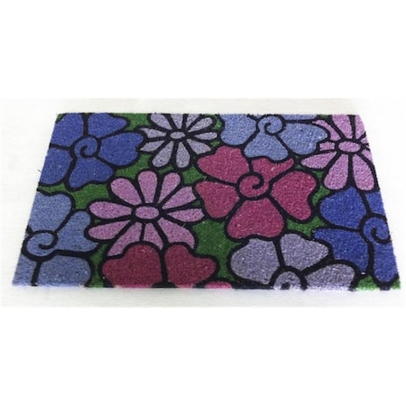 Jmj Lovely Blue Floral Pattern Outdoor Coir Mat LE 1314 B