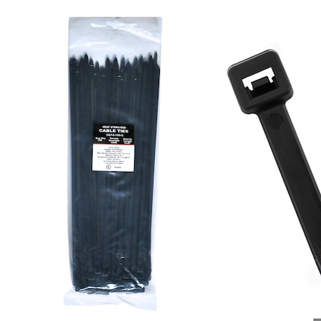 Cable Ties Unlimited Heat Stabilized Cable Tie, 14 in L, 120 lb Strength, 4 in Max Bundle Dia, Nylon, UV-Res, Blk, 100PK HS14-120-C