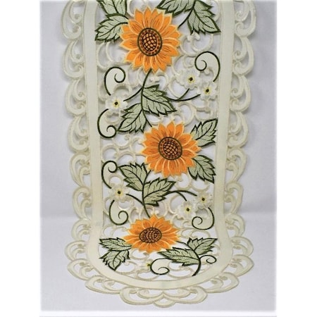 Sinobrite 15 x 54 in. Sunflower on Cream Fabric Table Runner H8710-15x54
