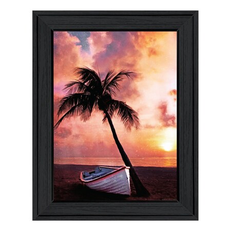 Homeroots Palm Tree Sunset Black Framed Print Wall Art 529591