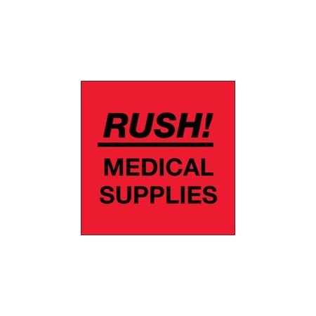 Bubblefast 4 x 4'' - ''Rush - Medical Supplies'' Fluorescent Red Labels BFDL1337