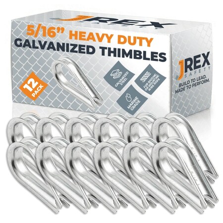 Jrex Safety Galvanized Steel Thimbles for Wire Rope - 5/16", 12PK GCT516-JR-12PK