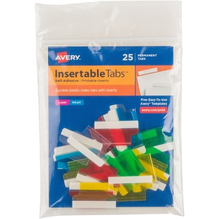 Avery Self-Adhesive Index Tabs with Printable Inserts, 1" Width, Assorted, 25 Tabs/Pack 16219