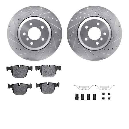 Dynamic Friction Co DFC Rotors-Drilled & Slotted-Silver w/ EURO 5000 Ceramic Brake Pads Incl Hdw 7612-31060