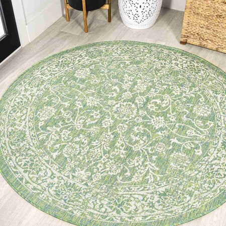 Jonathan Y Tela Bohemian Textured Weave Floral Cream/Green 5 ft Round Indoor/Outdoor Area Rug SMB100F-5R