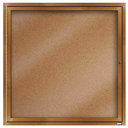 Aarco Enclosed Natural Pebble Grain Cork Bulletin Board w/ Oak Wood Look Finish Al Frame, 36''Hx36''W DCCO3636R