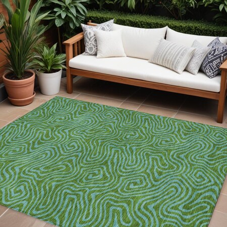 Homeroots 9' X 12' Green And Blue Abstract Washable Indoor Outdoor Area Rug 599800