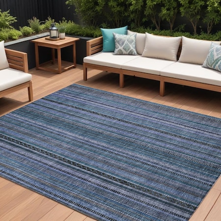 Homeroots 9' X 12' Blue Gray And Sky Blue Striped Washable Indoor Outdoor Area Rug 616368