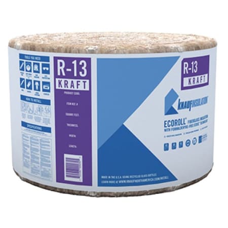 Knauf R-13 Kraft Faced Fiberglass Roll Insulation, bundle of 6 bags, covers 810.72SF, 6PK 524188