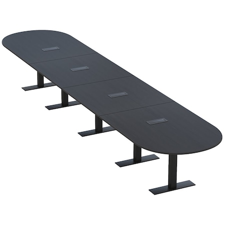 Skutchi Designs 18 Person Conference Table With Power Unit | 18' Racetrack Table | Harmony Series HAR-RAC-48X216-T.BK-U999ST19-EBLK