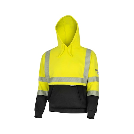 Oberon Hi-Vis 100% FR/Arc-Rated Heavyweight 12 oz Hoodie, Pullover, Black Bottom, Hi-Vis Yellow, L ZFC106-L