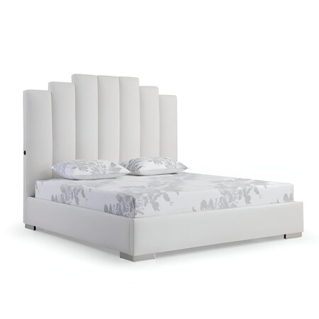 Homeroots White Wood And Faux Leather Queen Bed Frame with USB 486082