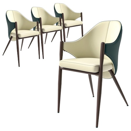 Leisuremod Sante Modern Leather Dining Arm Chair with Iron Legs in Cream/Green, 4PK SC53CRDG4