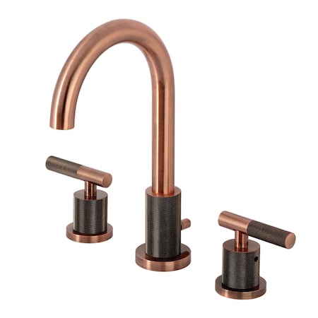Kingston Brass Widespread Bathroom Faucet with Knurled Handle and Brass Pop-Up, Antique Copper FSC892KNLAC