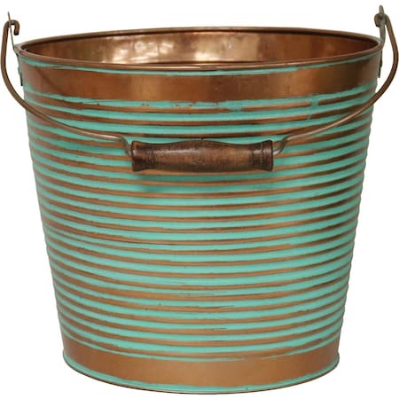 Robert Allen Vintage 10'' Copper Ribbed Galvanized Metal Planter MPT01760
