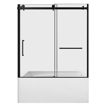 Kingston Brass 60" Acrylic Anti-Skid Alcove Right-Hand Drain Tub with Left Sliding Tub Door, White/Matte Black KVTAM6032R22D0