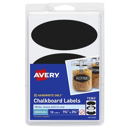 Avery Removable Chalkboard Labels, Black, PK12 73363
