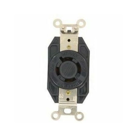 Leviton Flanged Locking Receptacle, L20-20R, 20 A, 347/600V AC, Three Phase, 4 Pole, Flush Mount, Black 2460