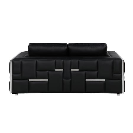 Homeroots 73" Black And Silver Metallic Top Grain Leather Loveseat 534094