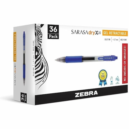 Zebra Pen Sarasa Dry X20 Gel Retractable 0.7mm Blue 36pk 46236