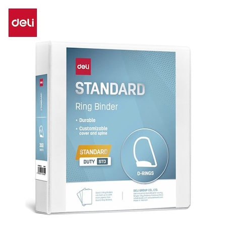 Deli Std Duty View Binder 1.5in, Letter, D-Ring, PVC-Free, White, 12PK CF568-WH