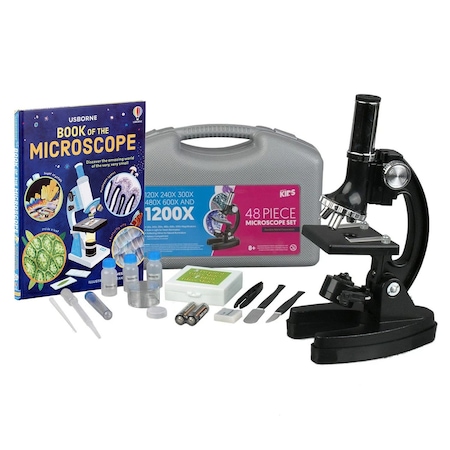 Amscope IQCrew By KIDS 48pc Metal Arm Educational Starter Biological Monocular Compound Microscope Kit 120X M30-ABS-KT1-WM