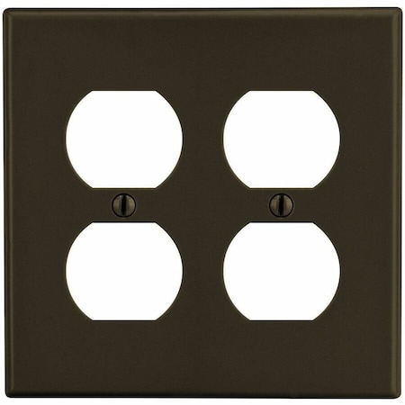 Hubbell Wiring Device-Kellems Duplex Receptacle Wall Plate, Number of Gangs: 2 Plastic, Satin Finish, Brown PJ82