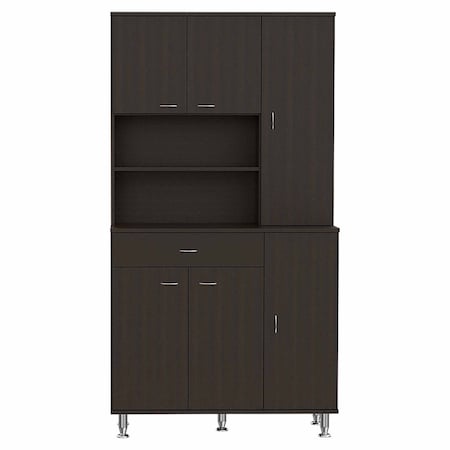 Homeroots 67in Modern Black Pantry Cabinet with Five Shelves 403773