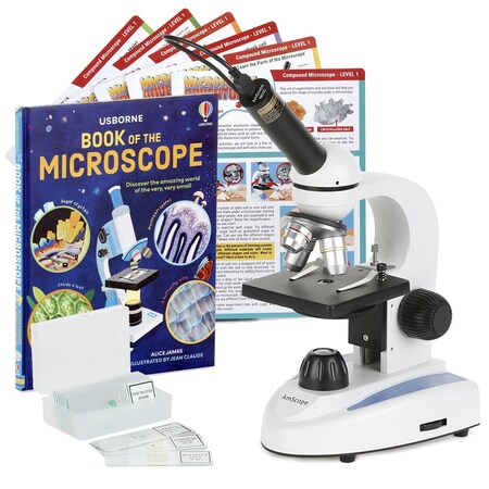 Amscope M149 Student Kids Metal Frame Glass Optics Biological Moncluar Compound Microscope 40X-1000X w/Came M149C-PB10-WM-EXCL1-E