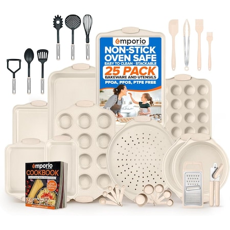 Emporio Kitchen Baking Pan Set, Oven Safe Tray, Up To 450 Deg F, White, 25PK EMPKW25HH