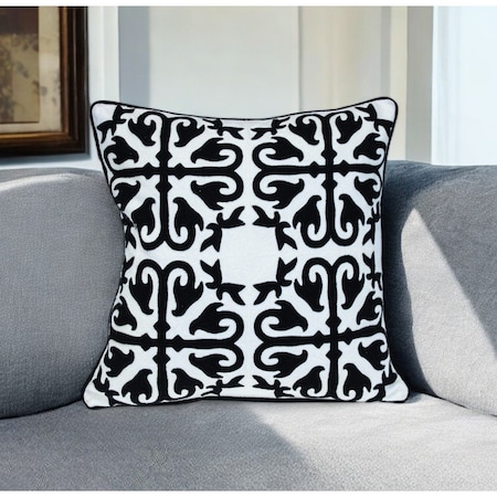 Homeroots 20" Black and White Geometric Cotton Throw Pillow 529282