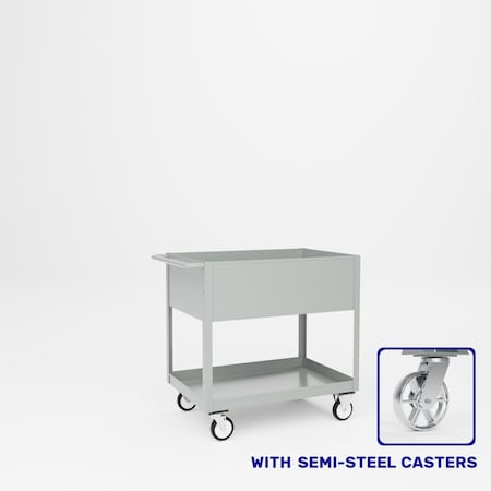 Pucel Welded Box Service Cart, 24 in W x 36 in D x 37 in H, Semi-Steel Casters, 12 in Deep Box, Gray TSC-2436-12S
