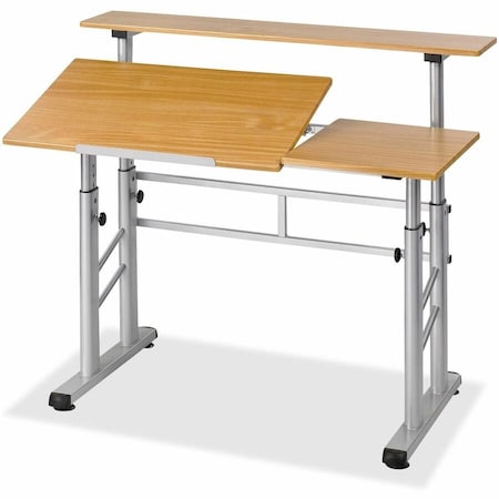 Safco Rectangle Split Level Drafting Table, 47.25 W, 29.75 L, 37.25 H, Woodgrain Melamine Top, Medium Oak 3965MO
