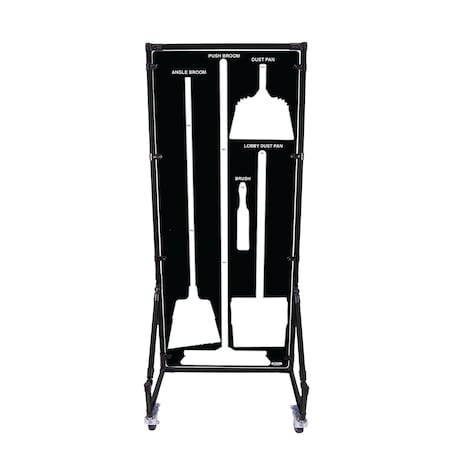 5S Supplies Housekeeping Shadow Board Broom Station V1, Black / White Shadows, Kit, No Text HSB-V1-BLACK/WHITE-KIT-NO TEXT