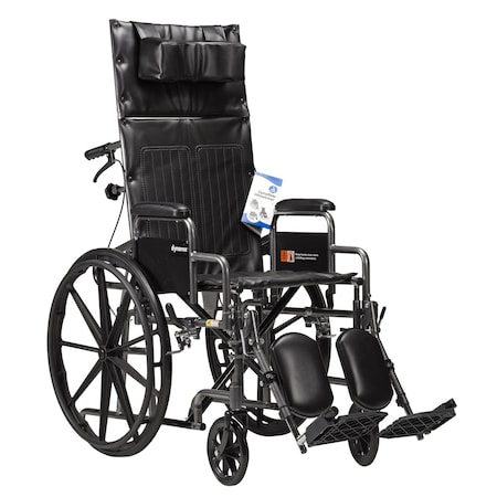 Dynarex DynaRide Reclining Wheelchair, 20"x16", Detach Desk Arm, Silver Vein 10240