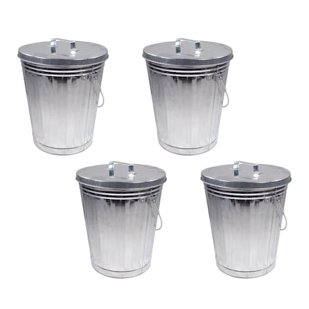 Mytee Products 6 Gallon Steel Galvanized Garbage Trash Can w/ Lid Ideal for Trailers, 4PK TRC-6GALx4