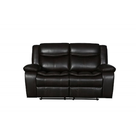 Homeroots 64in Brown Faux Leather Manual Reclining Love Seat 366305