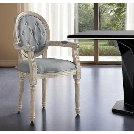 Homeroots Tufted Gray and Brown Upholstered Linen Dining Arm Chair 535372