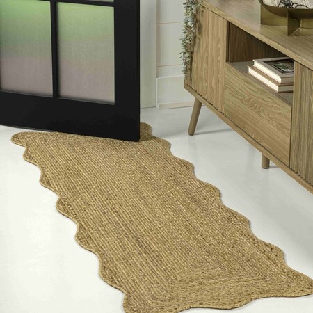 Jonathan Y Seaside Cottage Scallop Edge Jute Natural 2 ft. x 8 ft. Runner Rug RNF201A-28